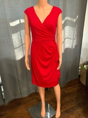 Maggy London Red Wrap-Style Midi Dress